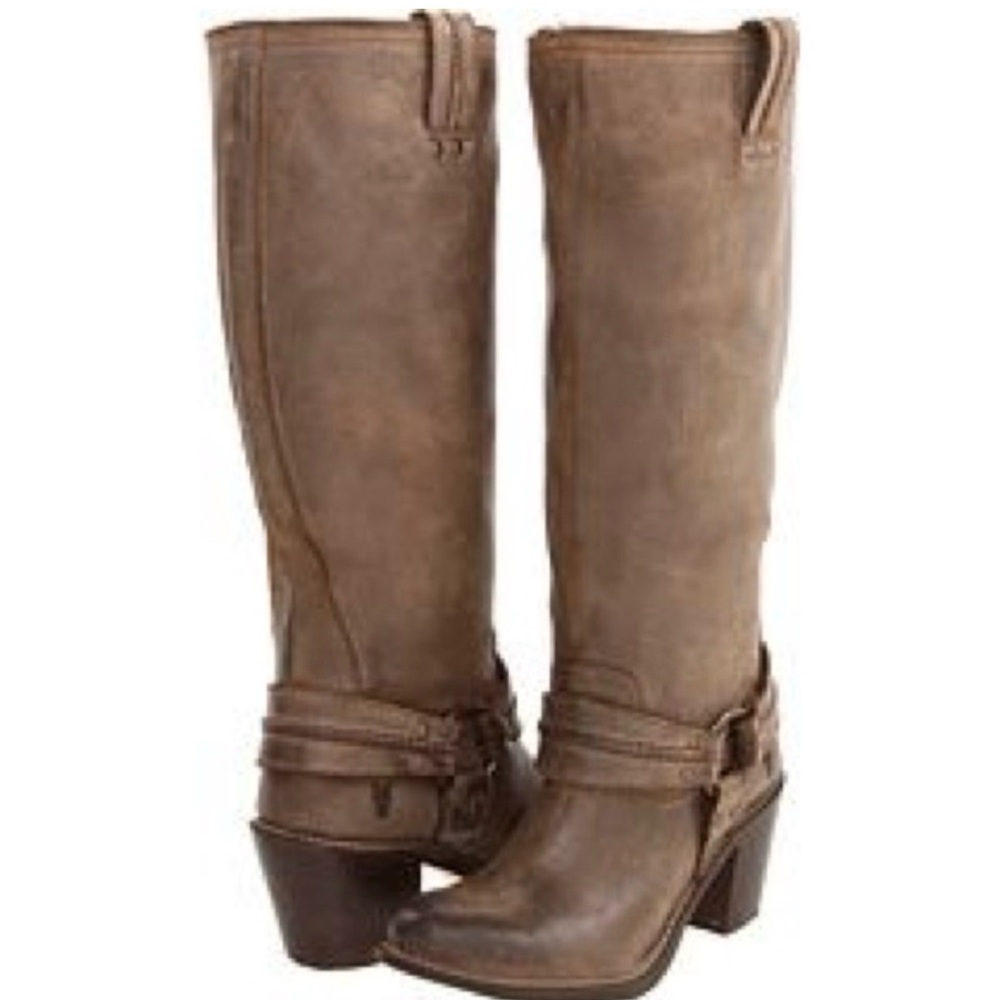 Frye Carmen harness tall boots brown 9B